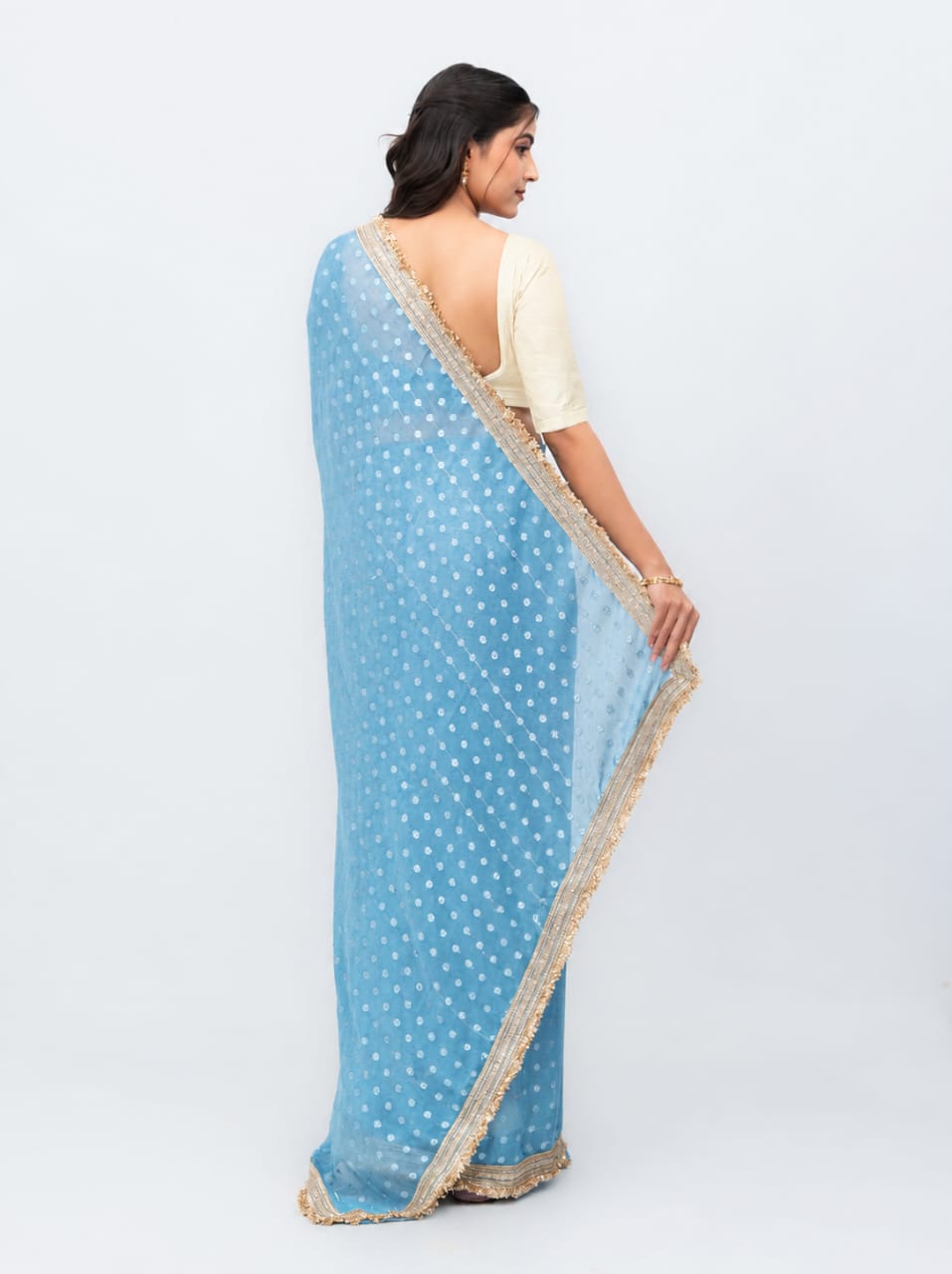 Sky Blue Chiffon Georgette Saree