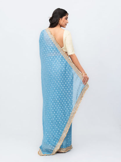 Sky Blue Chiffon Georgette Saree