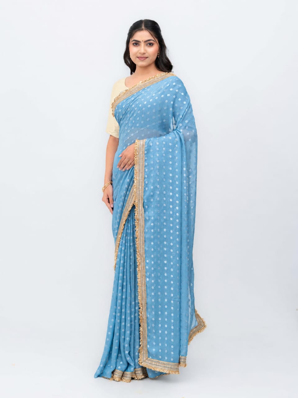 Sky Blue Chiffon Georgette Saree