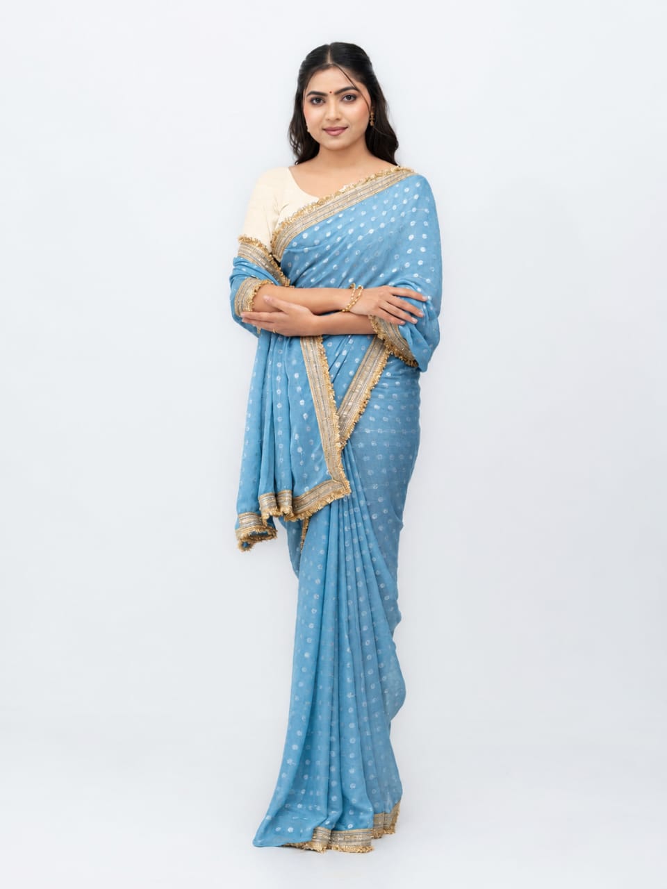 Sky Blue Chiffon Georgette Saree