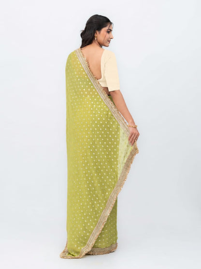 Lime Green Chiffon Georgette Saree