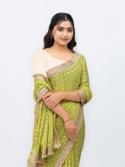 Lime Green Chiffon Georgette Saree