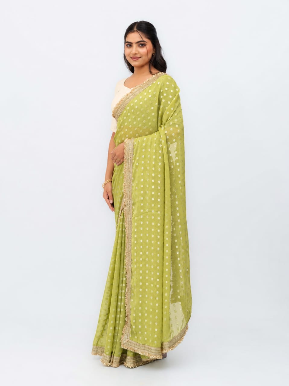 Lime Green Chiffon Georgette Saree