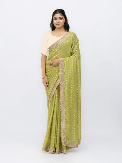 Lime Green Chiffon Georgette Saree