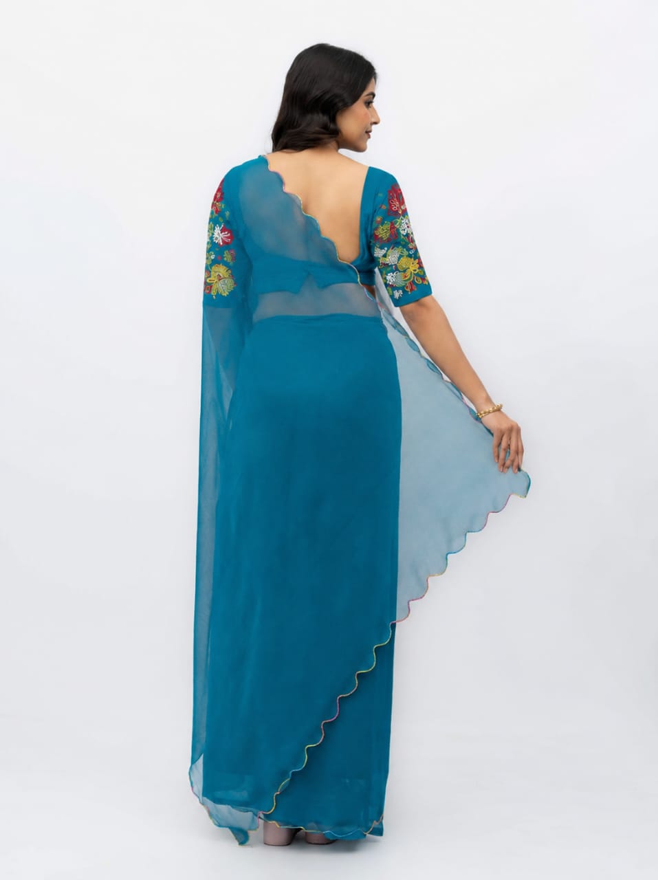 Sky Blue Georgette Plain Saree