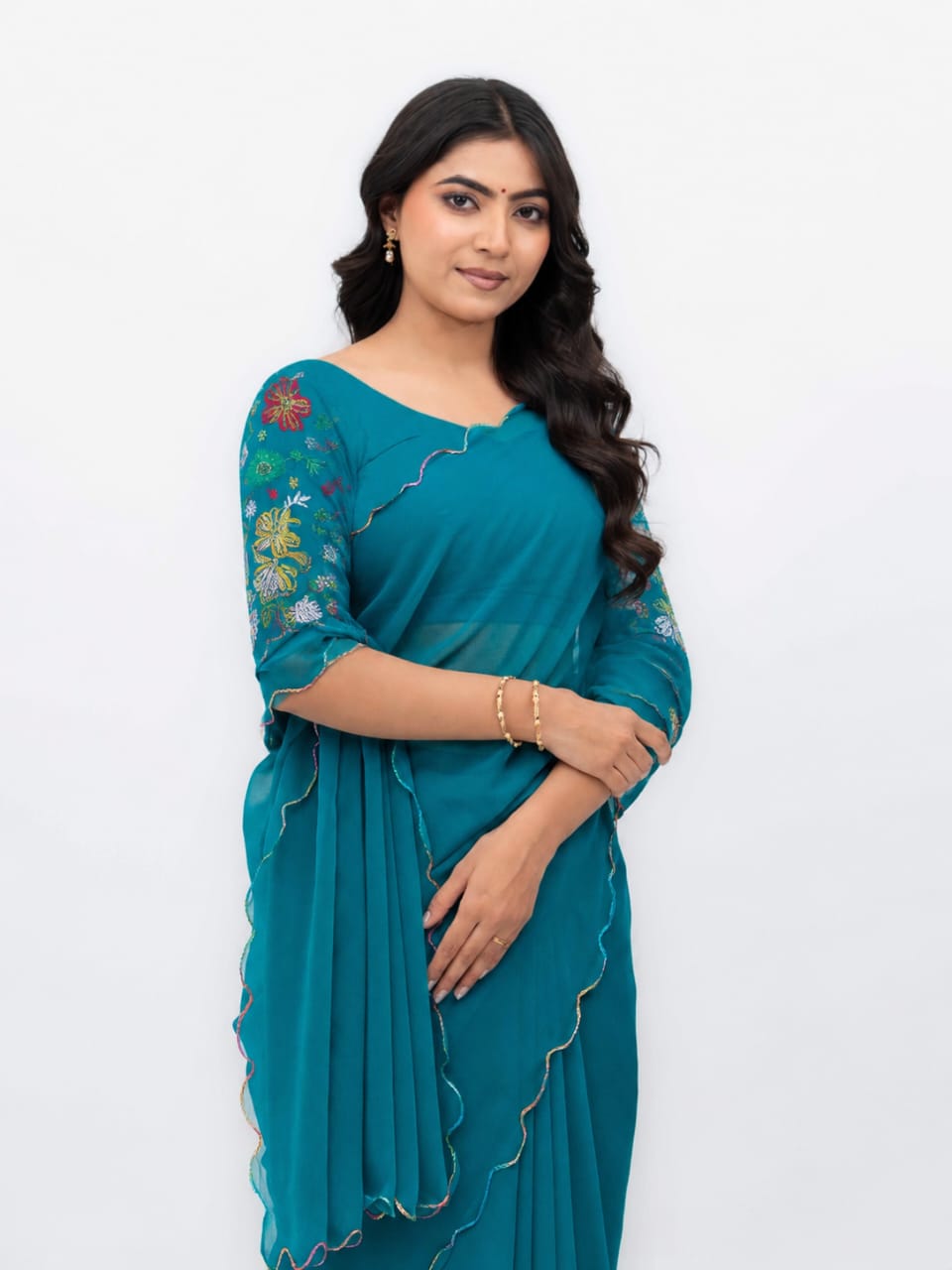 Sky Blue Georgette Plain Saree