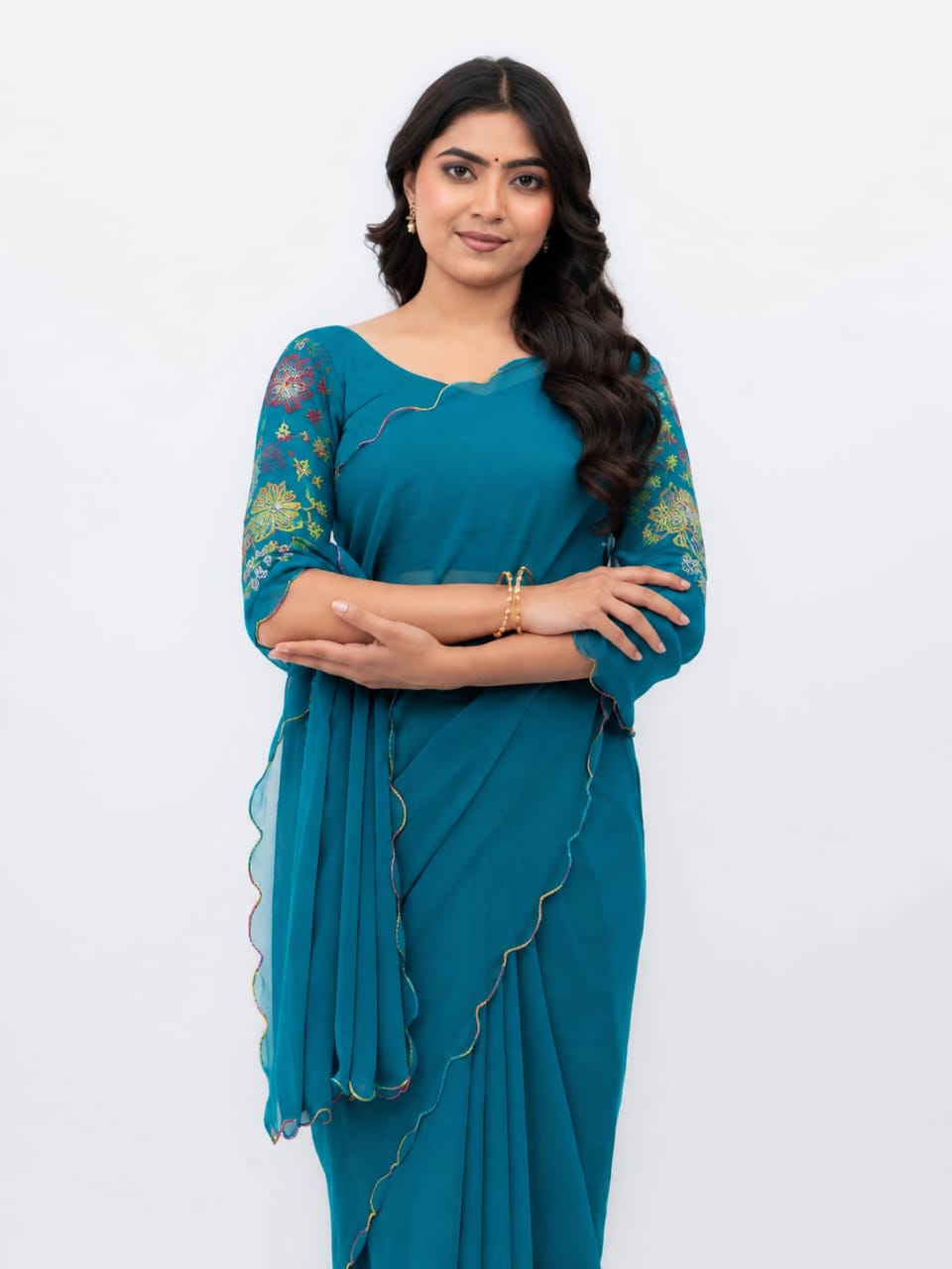 Sky Blue Georgette Plain Saree