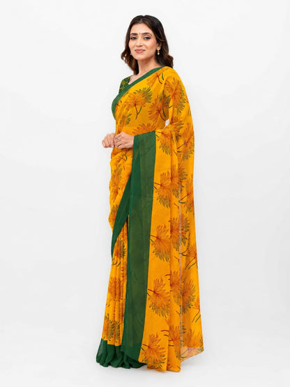 Orange &amp; Green Georgette Saree