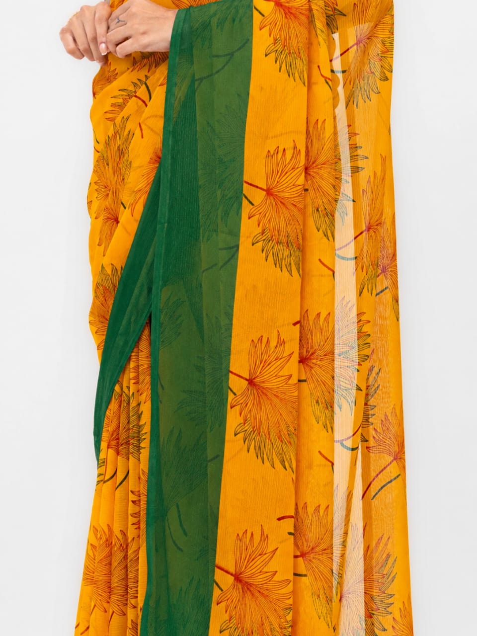 Orange &amp; Green Georgette Saree
