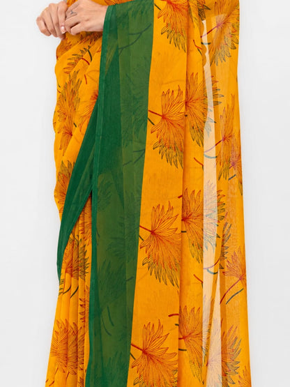 Orange &amp; Green Georgette Saree