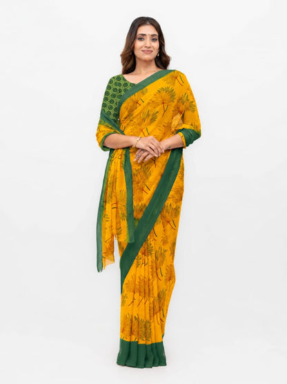 Orange &amp; Green Georgette Saree