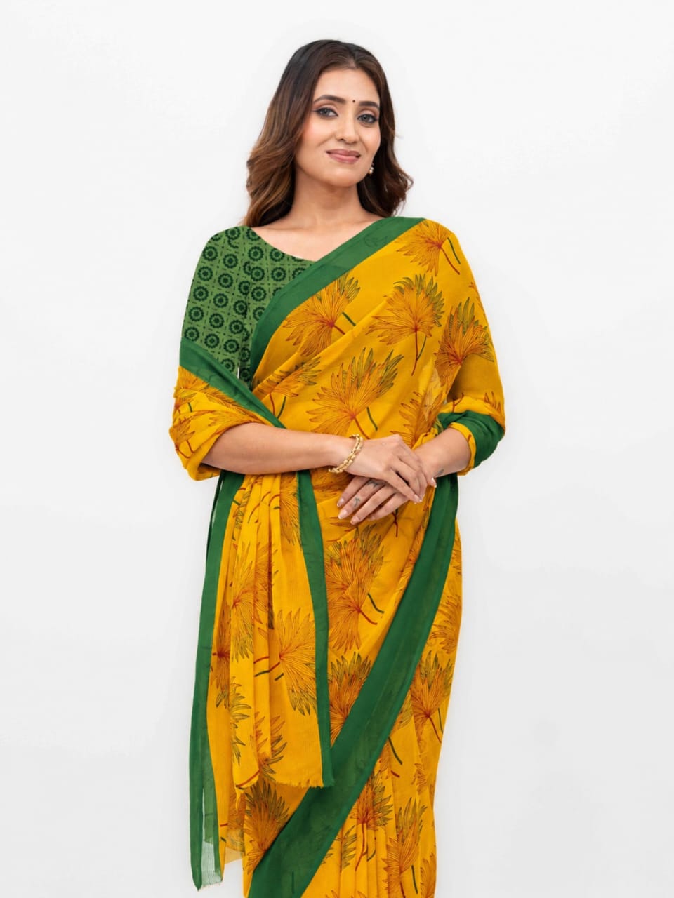 Orange &amp; Green Georgette Saree