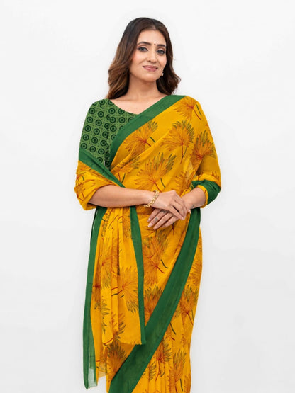 Orange &amp; Green Georgette Saree
