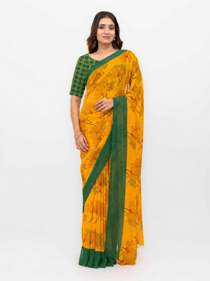 Orange &amp; Green Georgette Saree