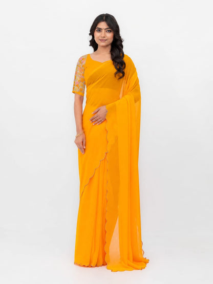Yellow Georgette Plain Saree