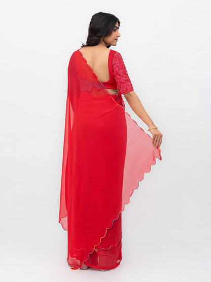 Rust Pink Georgette Plain Saree