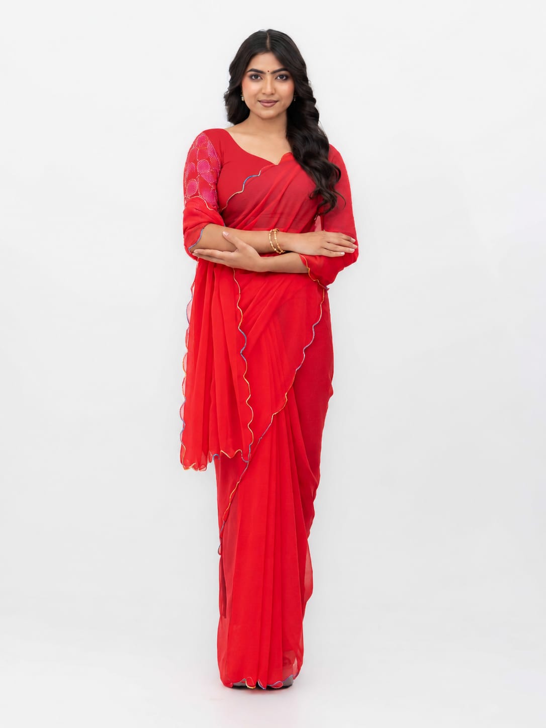 Rust Pink Georgette Plain Saree