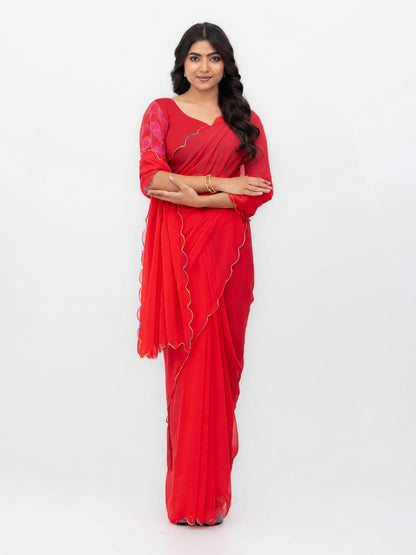 Rust Pink Georgette Plain Saree