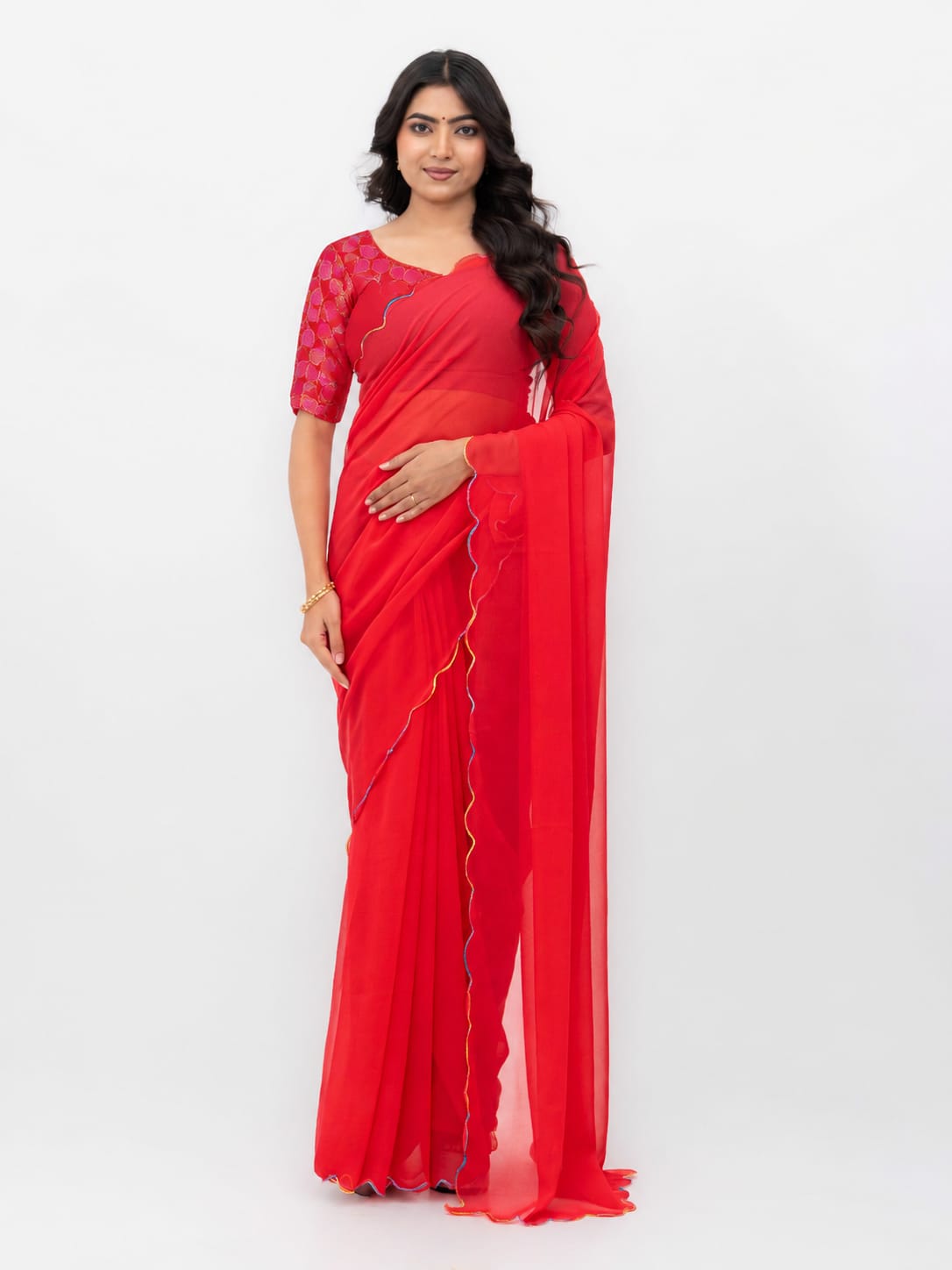 Rust Pink Georgette Plain Saree