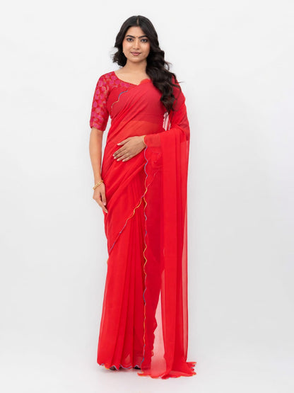 Rust Pink Georgette Plain Saree