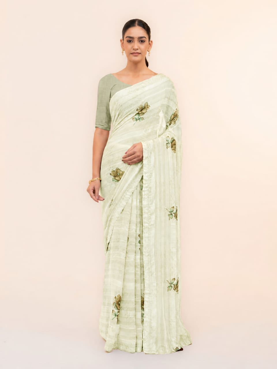 Light Green Soft Georgette Saree