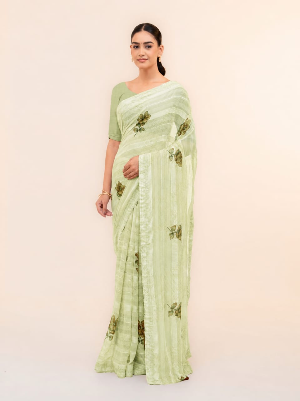 Light Green Soft Georgette Saree
