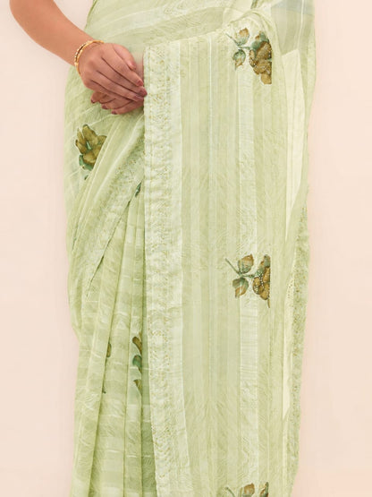 Light Green Soft Georgette Saree