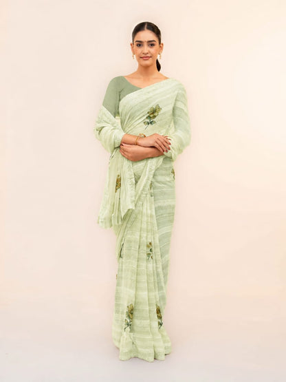 Light Green Soft Georgette Saree