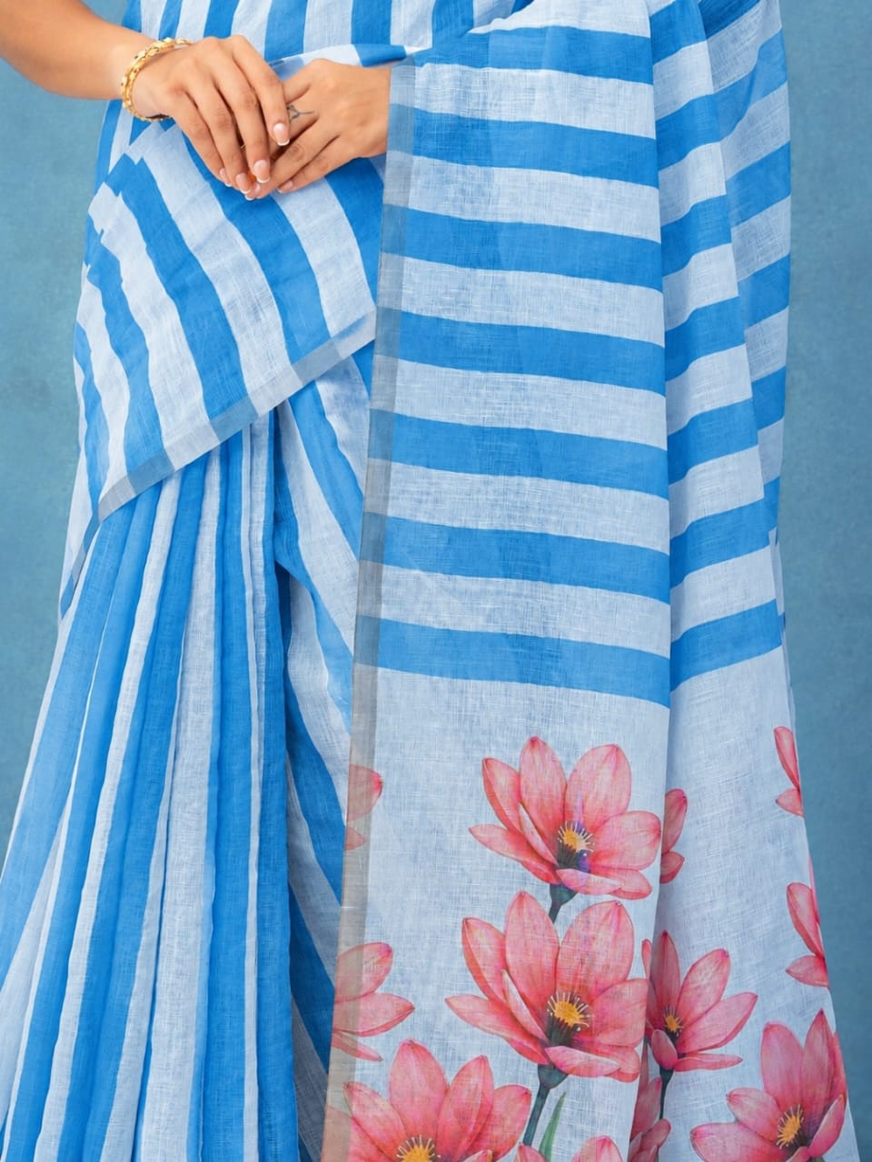 Blue Cotton Linen Saree