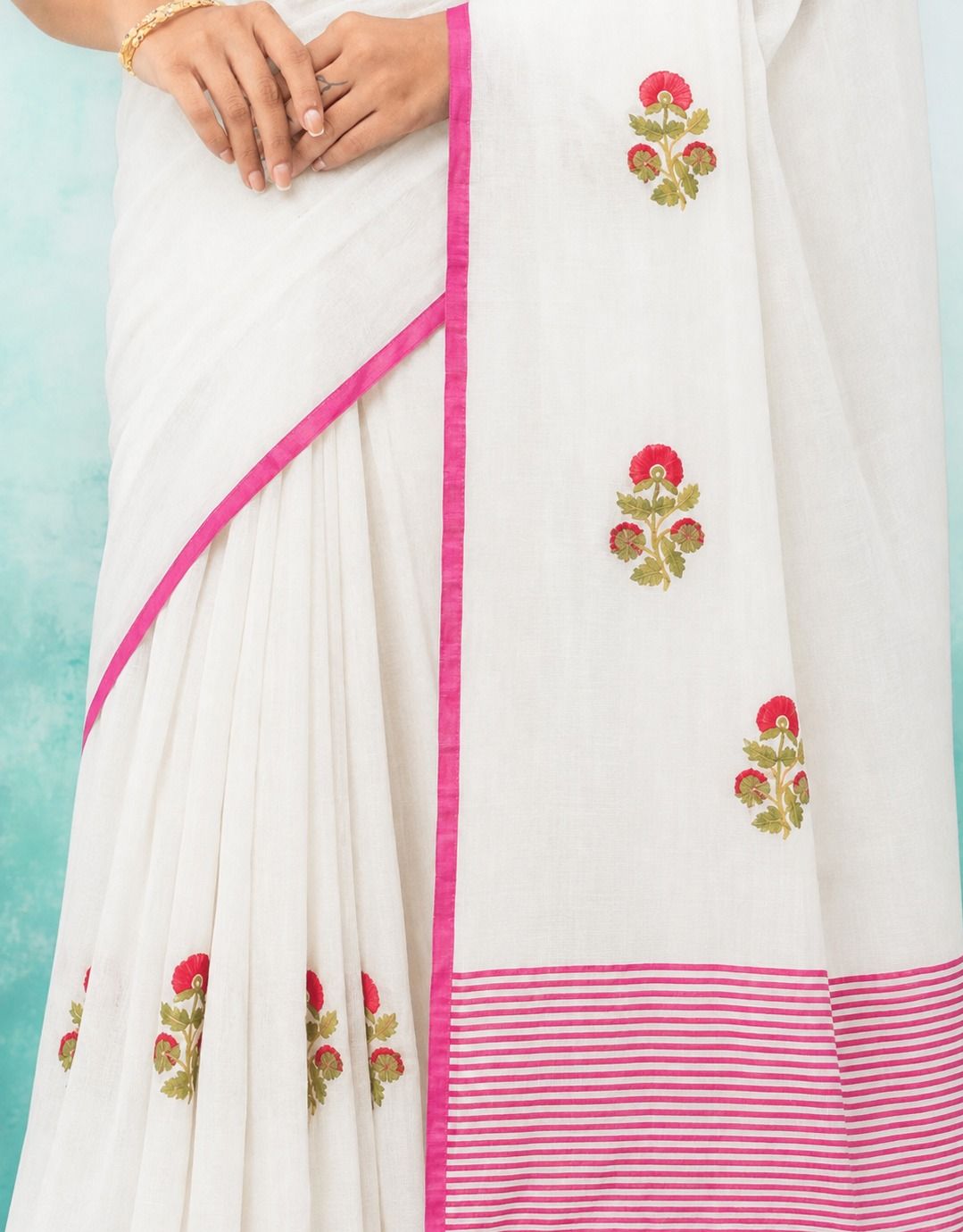 White Cotton Linen Saree